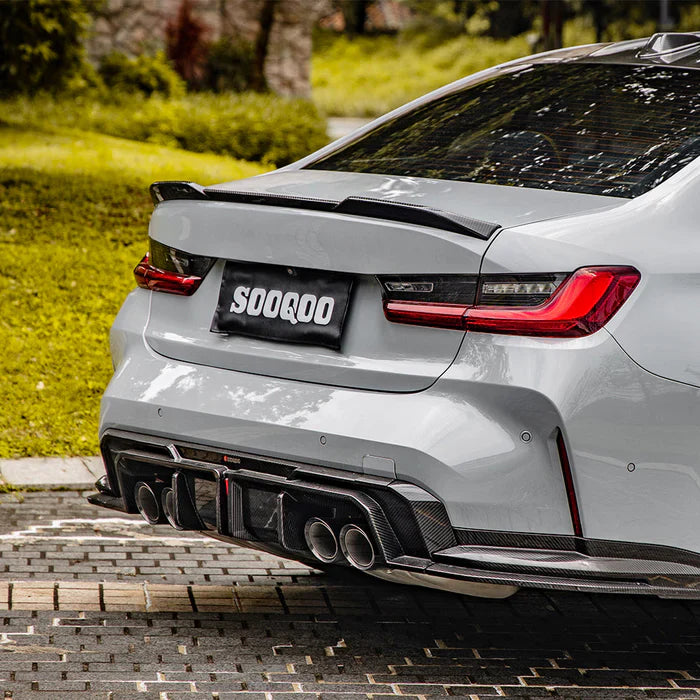 SooQoo BMW G80 & G81 M3 Rear Diffuser + Rear Splitters In Gloss Carbon Fibre